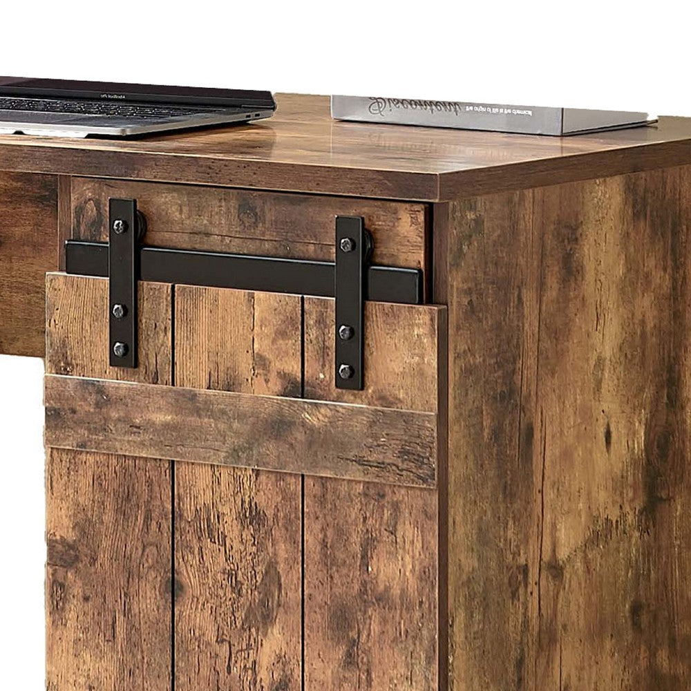 Fior Home Writing Desk | 47’’ | Distressed Brown Wood | Faux Barn Door