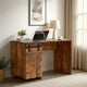 Fior Home Writing Desk | 47" | Distressed Brown Wood | Faux Barn Door