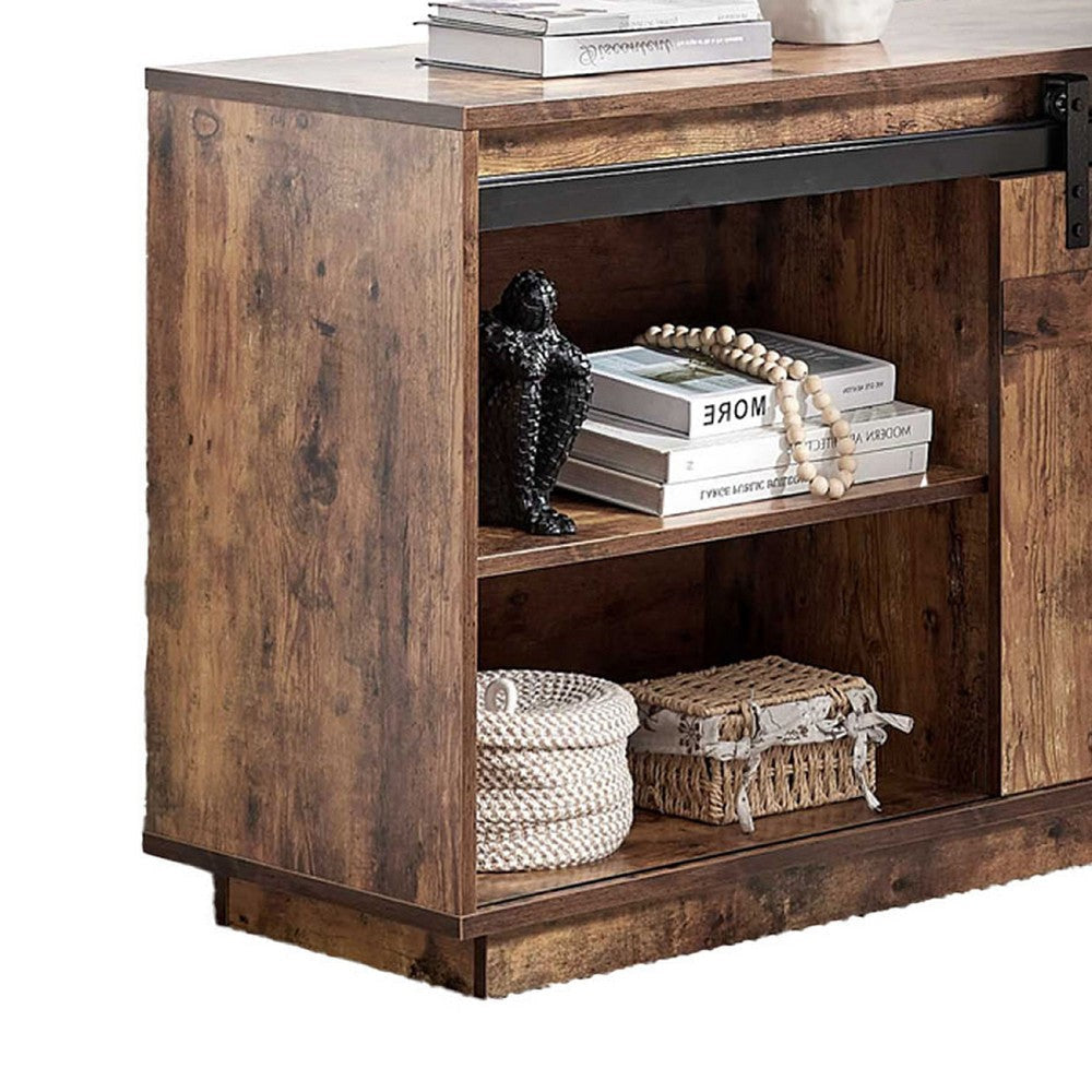 Fior L Shaped Writing Desk | 56’’ Distressed Brown Wood | Barn Door