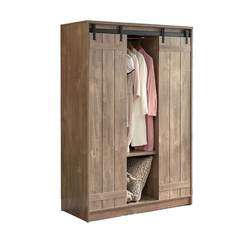 Fior Wardrobe Cabinet, 2 Sliding Door, 70 Inch, Hazelnut Brown Board