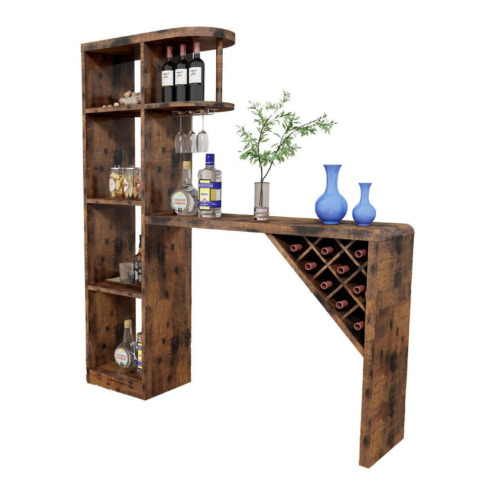 Bar Height Table | Glass Racks w Bottle Holders | 73’’ Classic Brown BM334339