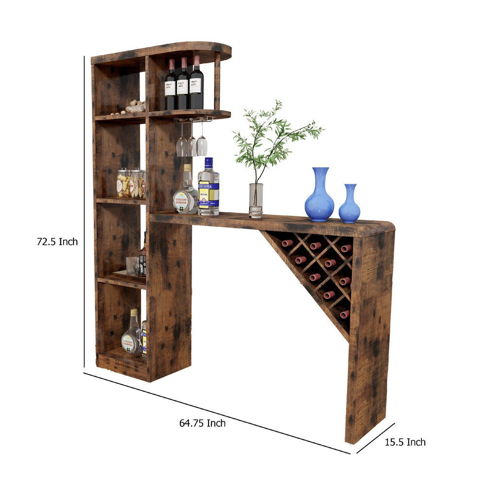 Bar Height Table | Glass Racks w Bottle Holders | 73’’ Classic Brown BM334339