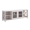 TV Stand Cabinet, Glass Doors w Crosshatch Detail, 60 Inch Oak White