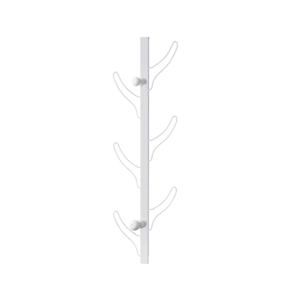 34 Inch Zubo Coat and Hat Rack w 6 Hooks Wall Mount White Metal