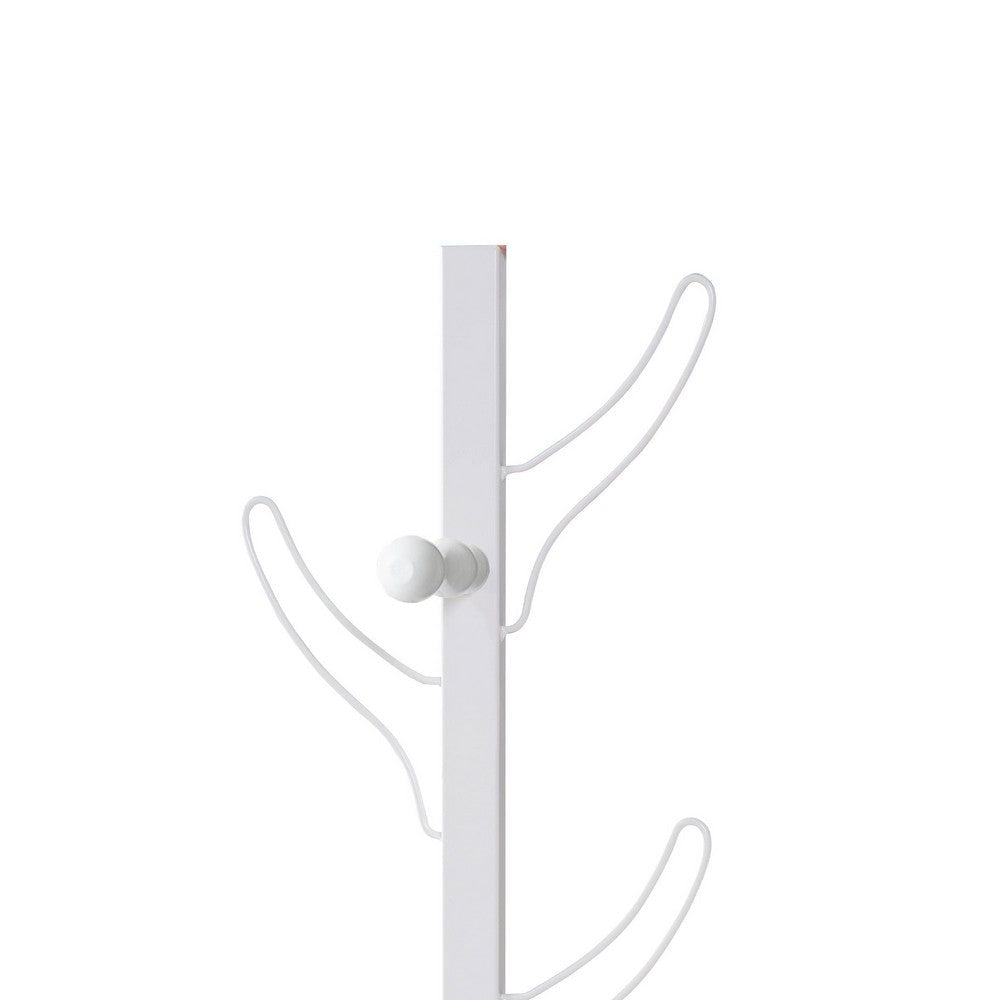 34 Inch Zubo Coat and Hat Rack w 6 Hooks Wall Mount White Metal