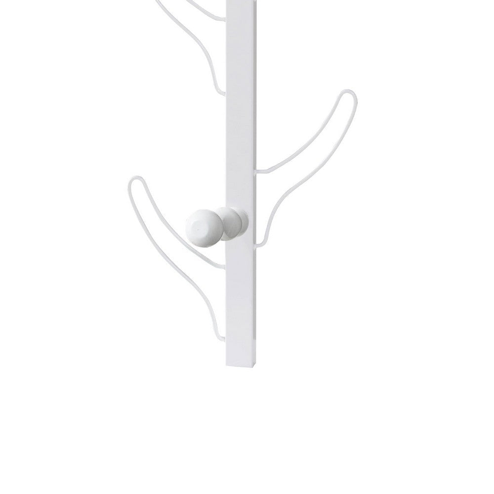 34 Inch Zubo Coat and Hat Rack w 6 Hooks Wall Mount White Metal