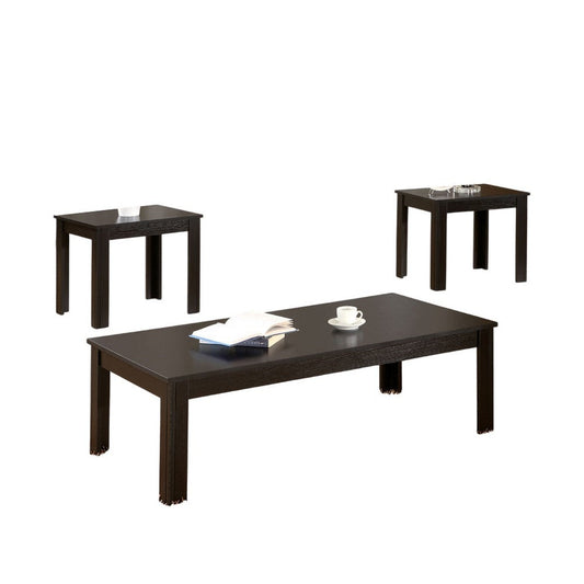 3 Piece Living Room Coffee and End Table Set | Black Wood Rectangular