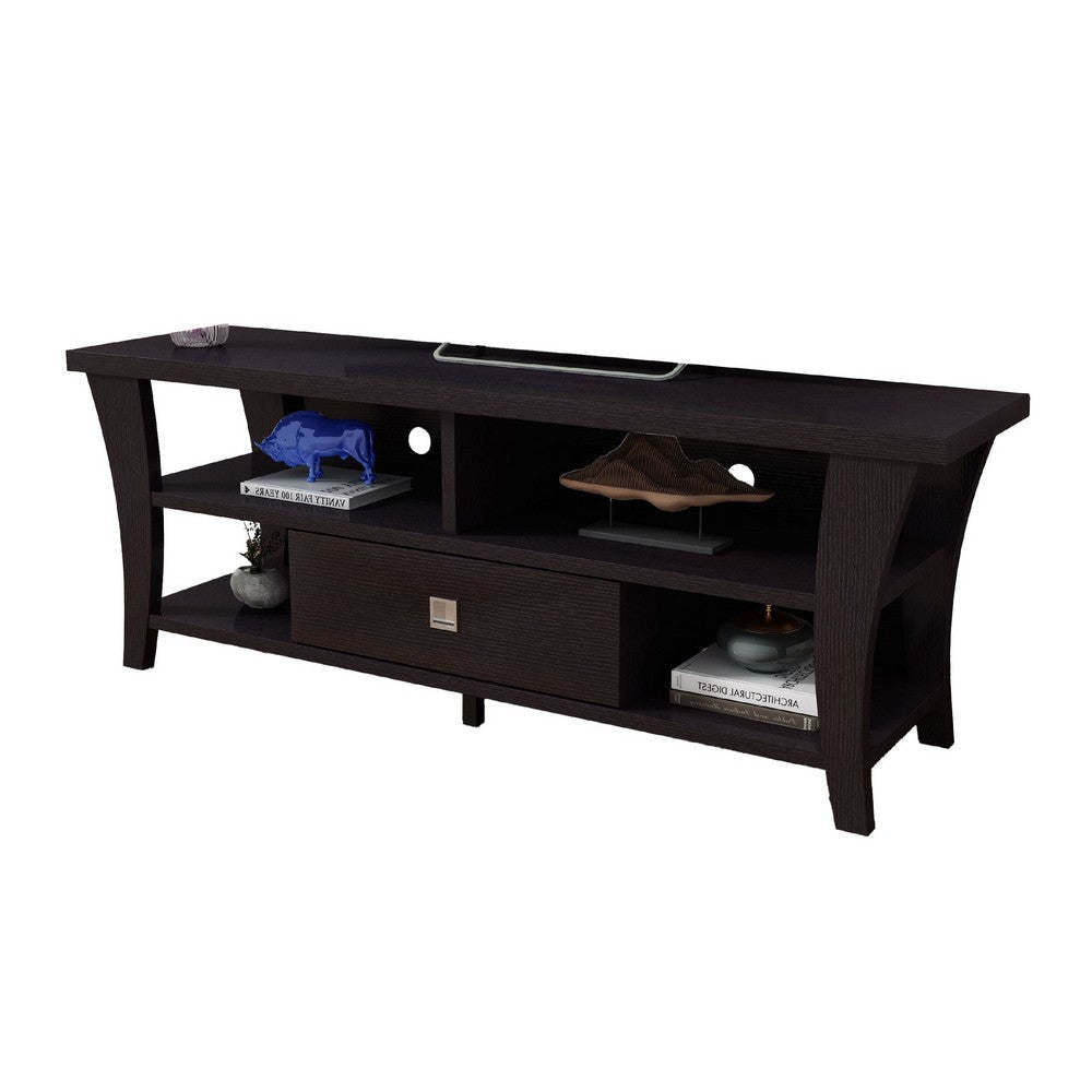 TV Stand Media Cabinet Curved Wood Legs w 4 Shelves 60 Inch Brown BM334348