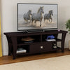 TV Stand Media Cabinet, Curved Wood Legs w 4 Shelves, 60 Inch, Brown