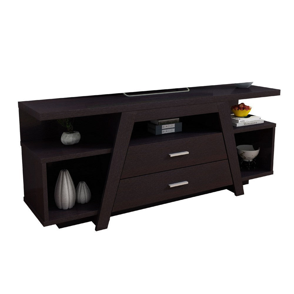 TV Stand Media Cabinet, 5 Shelves and 4 Drawers, 60 Inch, Brown Wood