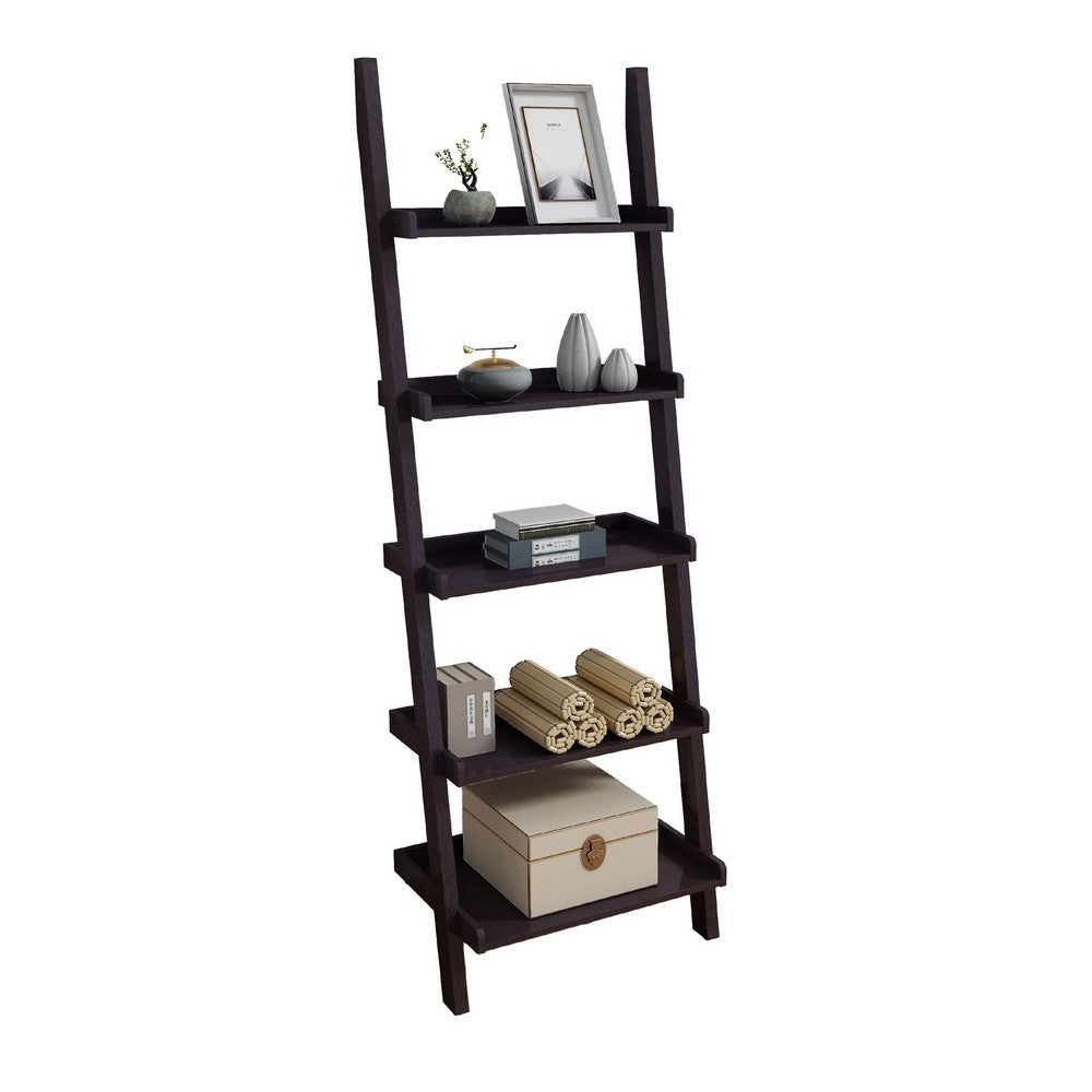 Accent Ladder Bookcase with 5 Shelves | 72" | Red Cocoa Brown