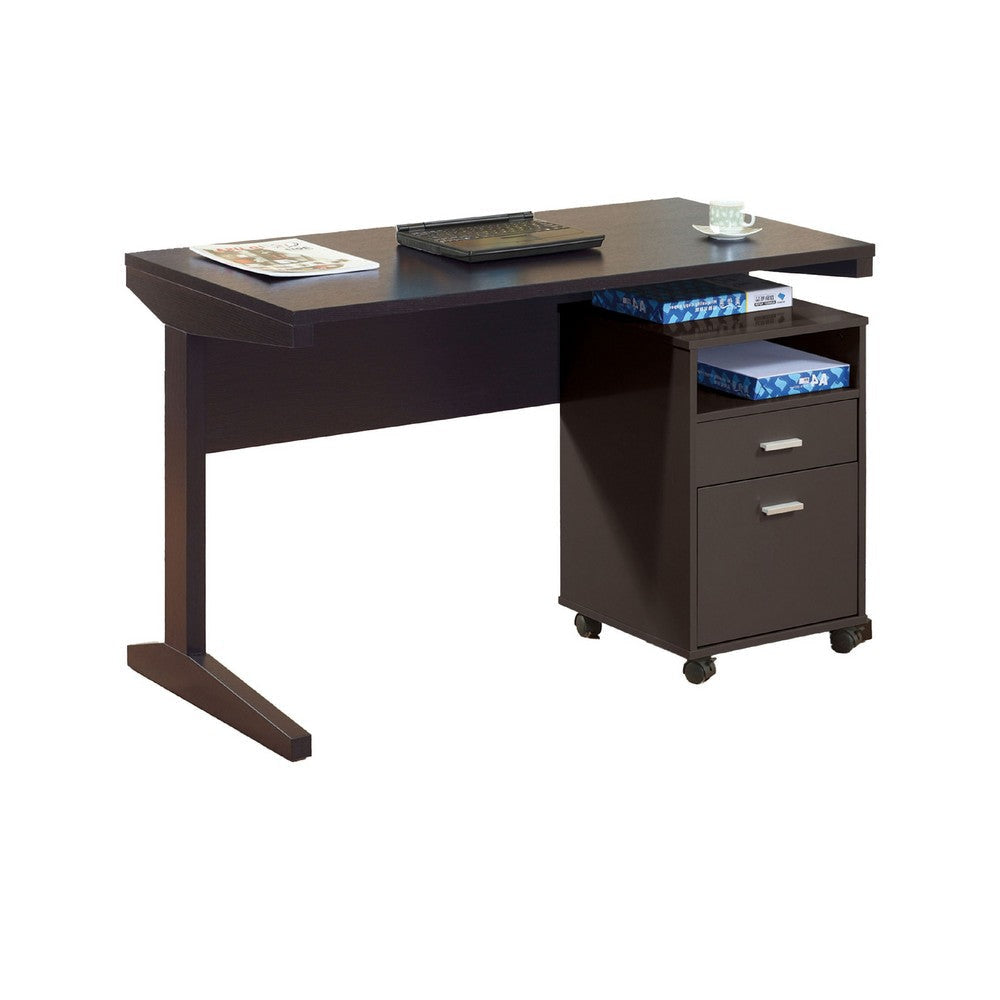 Desk w File Cabinet | 2 Storage Drawers | 47" Red Cocoa Brown