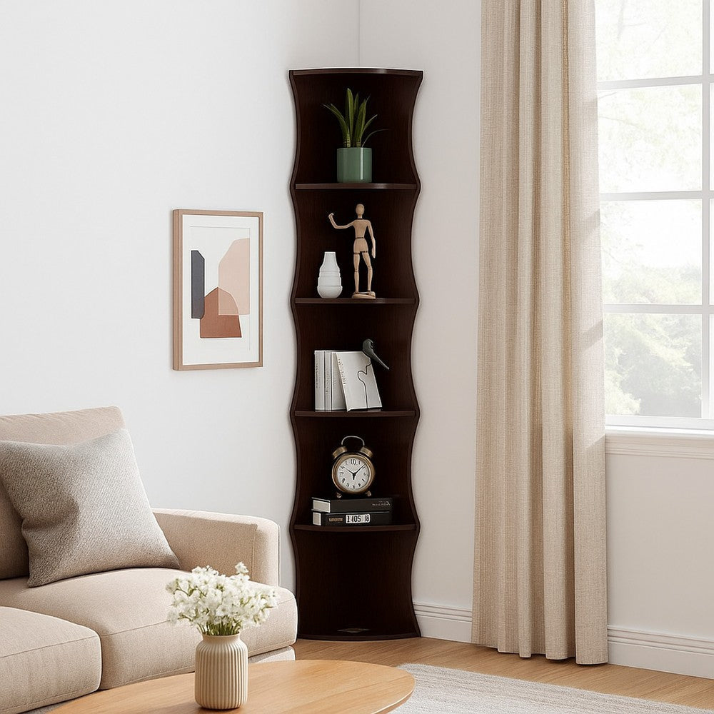 Corner Bookcase | 5 Storage Shelves | 77" Tall | Red Cocoa Brown