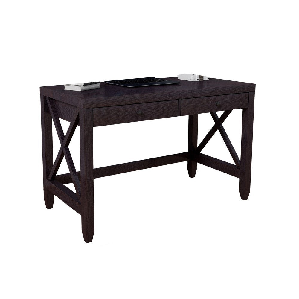 Home Office Writing Desk | 2 Drawers | 47" Farmhouse Red Cocoa Brown