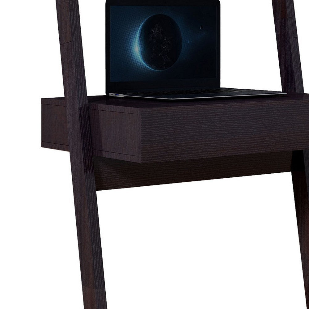 Tall Desk with Ladder Shelves | 1 Drawer 2 Shelves | 72’’ | Brown Wood BM334355