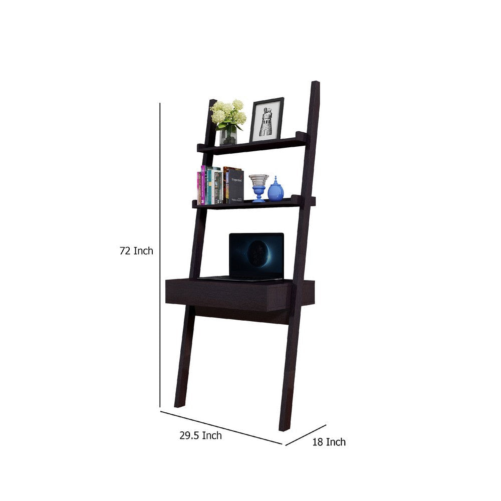 Tall Desk with Ladder Shelves | 1 Drawer 2 Shelves | 72’’ | Brown Wood BM334355