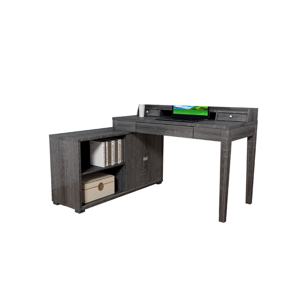 Working Desk with Credenza | 3 Drawers | 55’’ | Gray and Silver BM334356