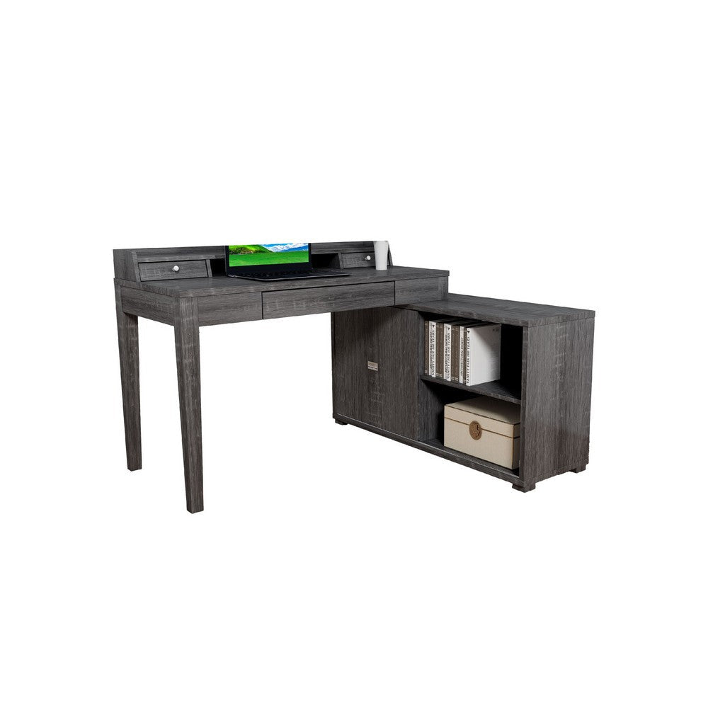 Working Desk with Credenza | 3 Drawers | 55" | Gray and Silver