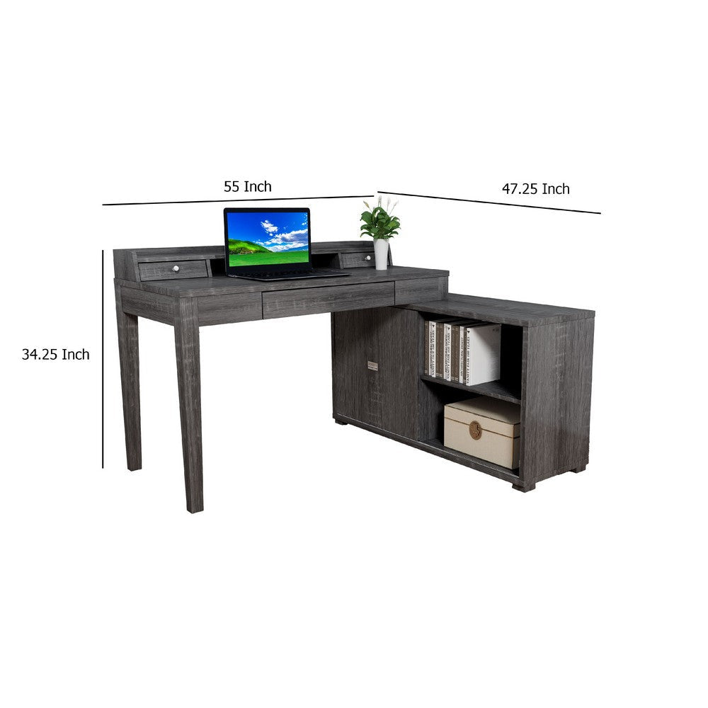 Working Desk with Credenza | 3 Drawers | 55’’ | Gray and Silver BM334356