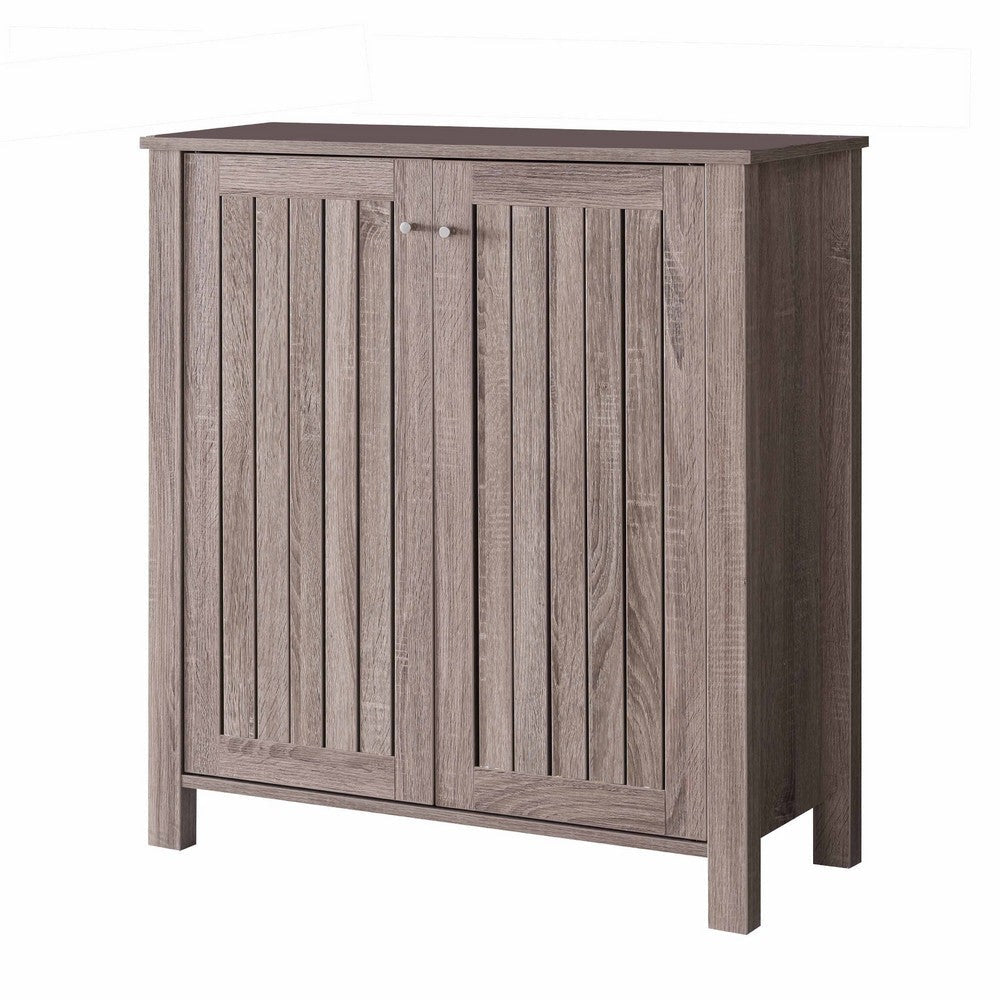 Shoe Rack Cabinet 34 Inch Slatted Vented Doors Dark Taupe Finish BM334359