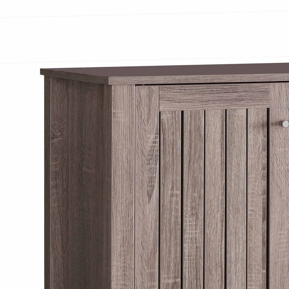 Shoe Rack Cabinet 34 Inch Slatted Vented Doors Dark Taupe Finish BM334359