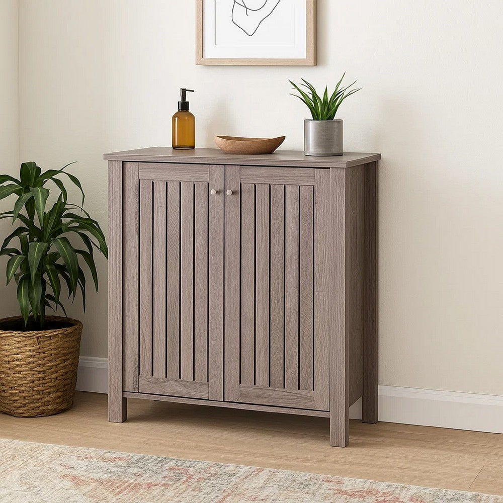 Shoe Rack Cabinet, 34 Inch Slatted Vented Doors, Dark Taupe Finish