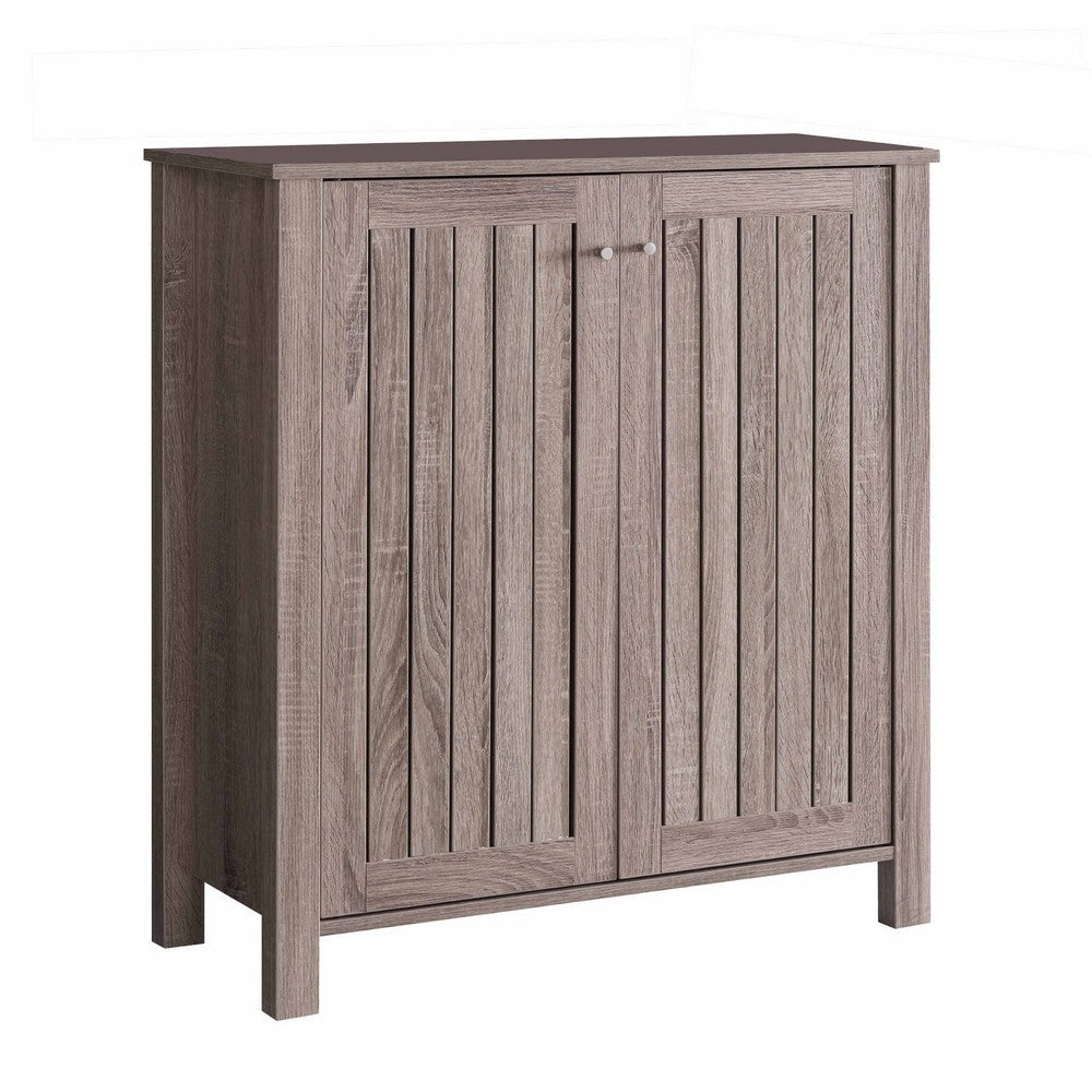Shoe Rack Cabinet, 34 Inch Slatted Vented Doors, Dark Taupe Finish
