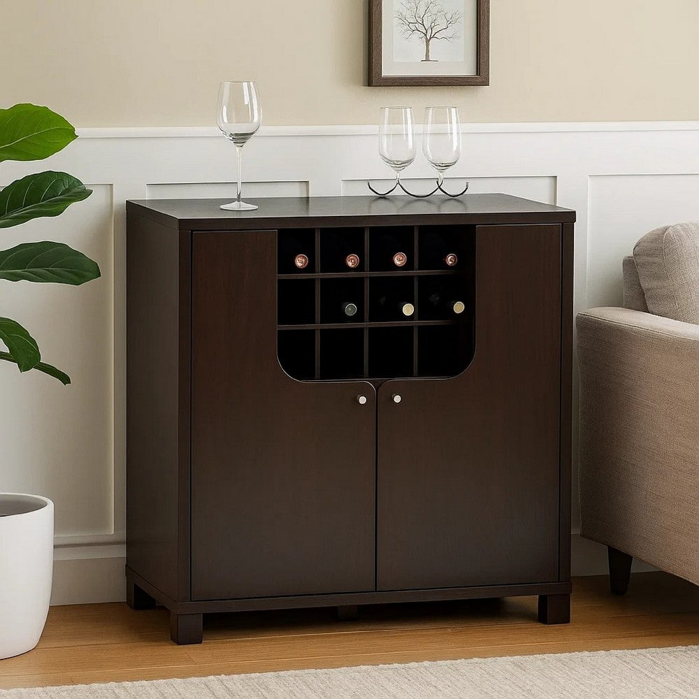 Wine Storage Cabinet, 12 Bottle Wine Rack 6 Glass Hangers, Cocoa Brown