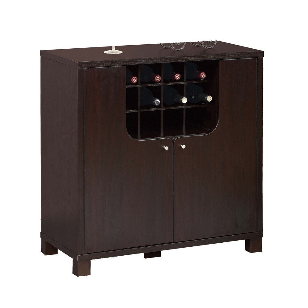 Wine Storage Cabinet, 12 Bottle Wine Rack 6 Glass Hangers, Cocoa Brown