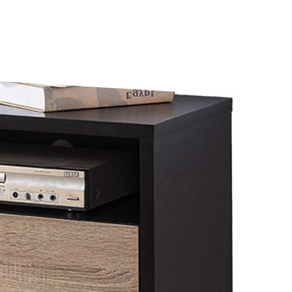 TV Stand Media Cabinet 71 Inch 2 Drawers and 2 Shelves Taupe Wood BM334367