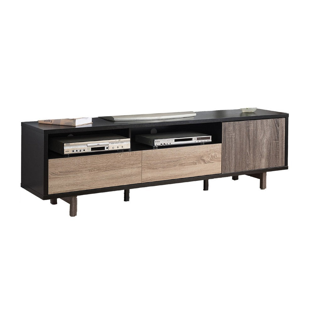 TV Stand Media Cabinet, 71 Inch, 2 Drawers and 2 Shelves, Taupe Wood