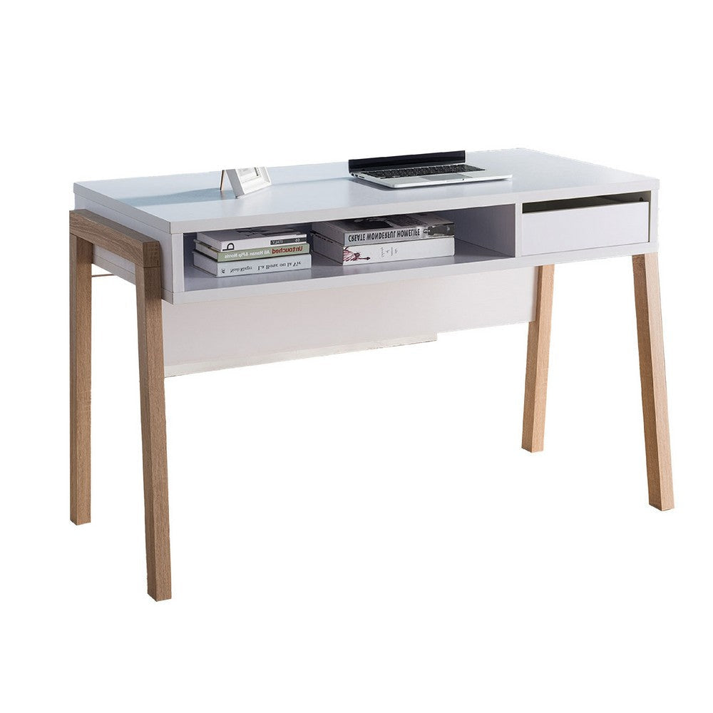 Writing Desk | 1 Drawer and Open Shelf | 47" | Modern White and Brown