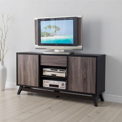 Modern TV Stand Cabinet, 2 Doors 2 Shelves, 60 Inch, Gray Wood