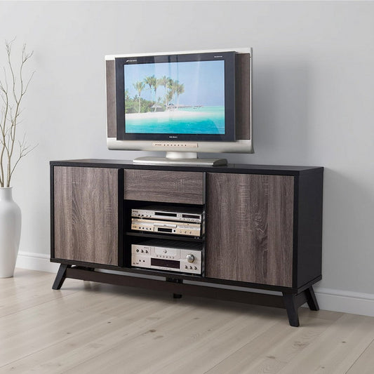 Modern TV Stand Cabinet, 2 Doors 2 Shelves, 60 Inch, Gray Wood