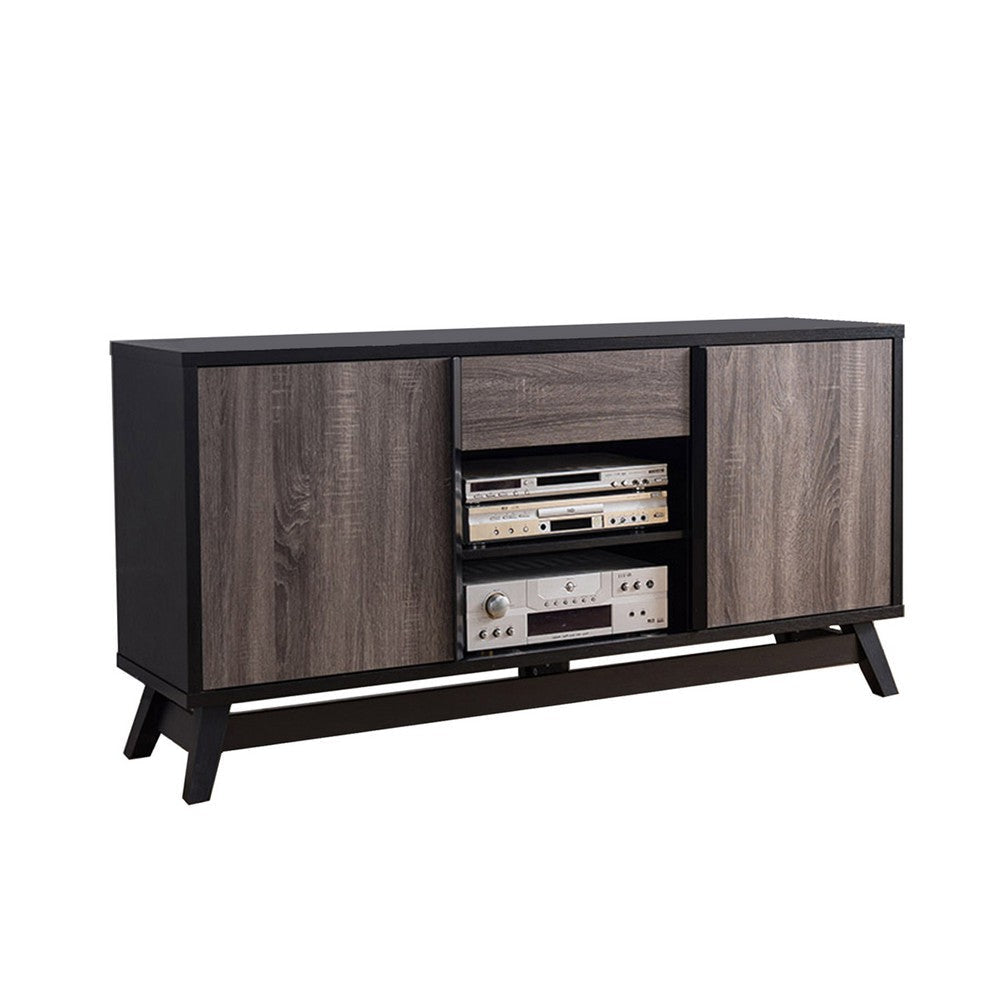 Modern TV Stand Cabinet, 2 Doors 2 Shelves, 60 Inch, Gray Wood