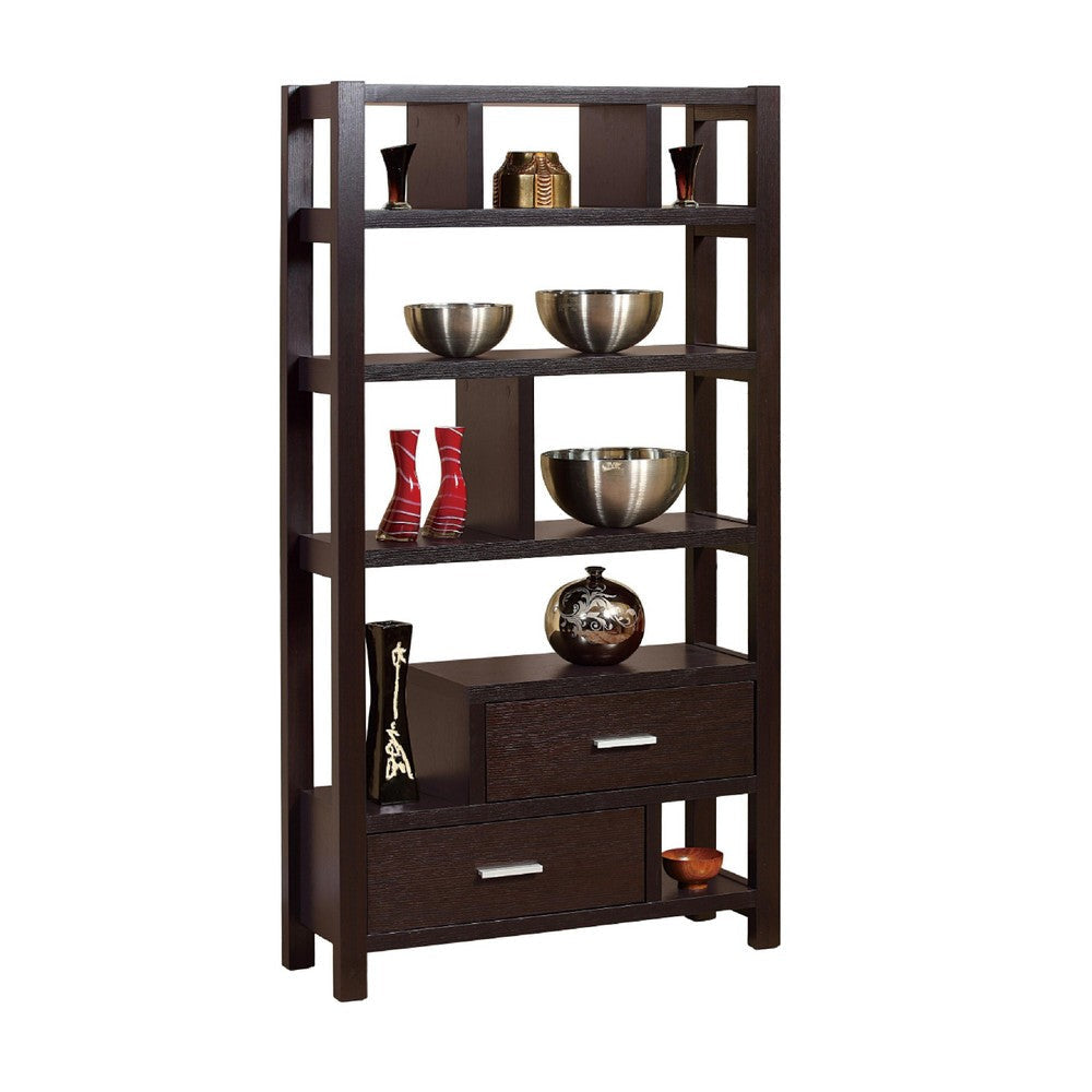 Display Cabinet with 5 Shelves | 2 Drawers | 63" | Red Cocoa Brown