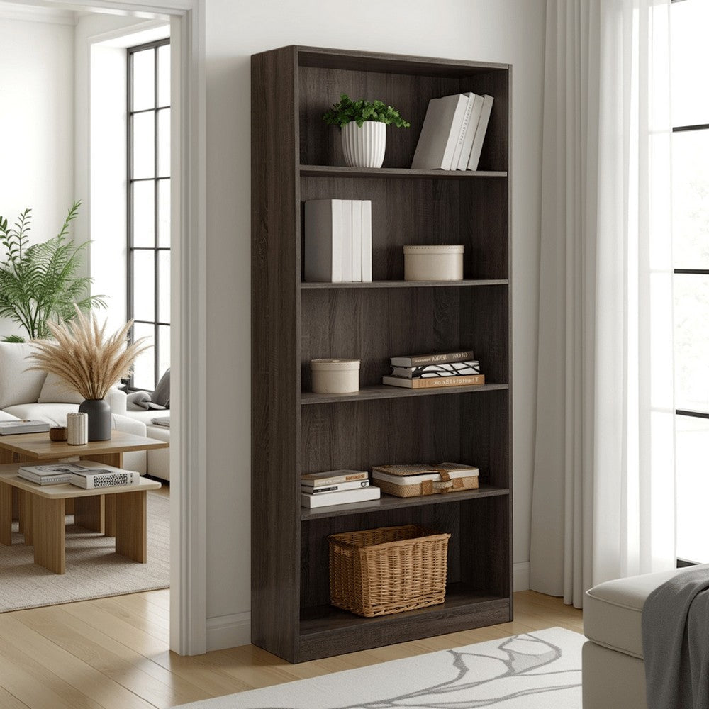 Guvo Bookshelf | 5 Shelves | Raised Platform | 71" | Gray Wood