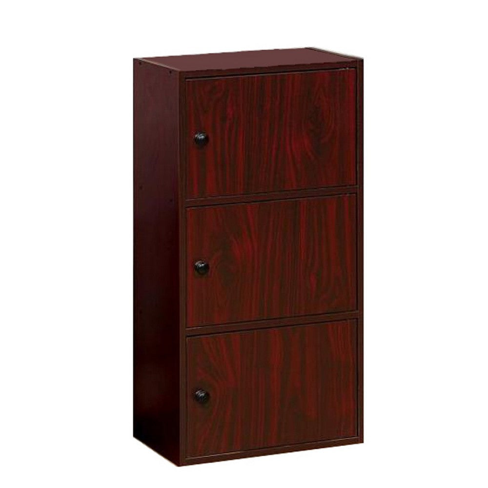 Tora Storage Cabinet, 3 Doors and 3 Shelves, 34 Inch, Mahogany Brown