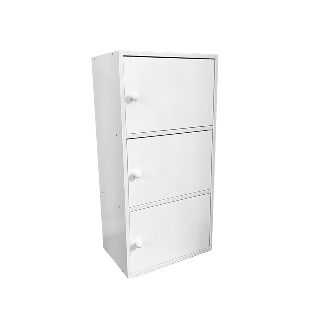 Tora Storage Cabinet, 3 Doors and 3 Shelves, 34 Inch, White Wood
