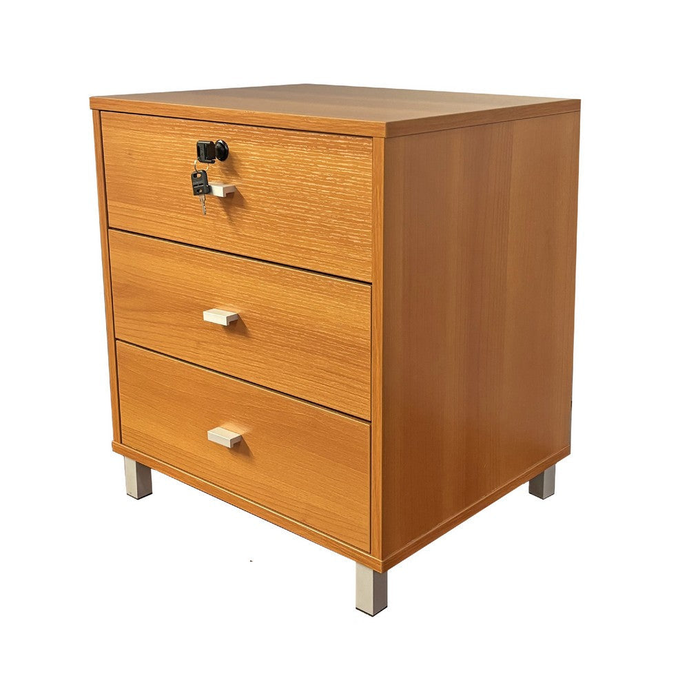 Zyal Nightstand 3 Storage Drawers 21 Inch Light Cherry Brown Wood BM334387