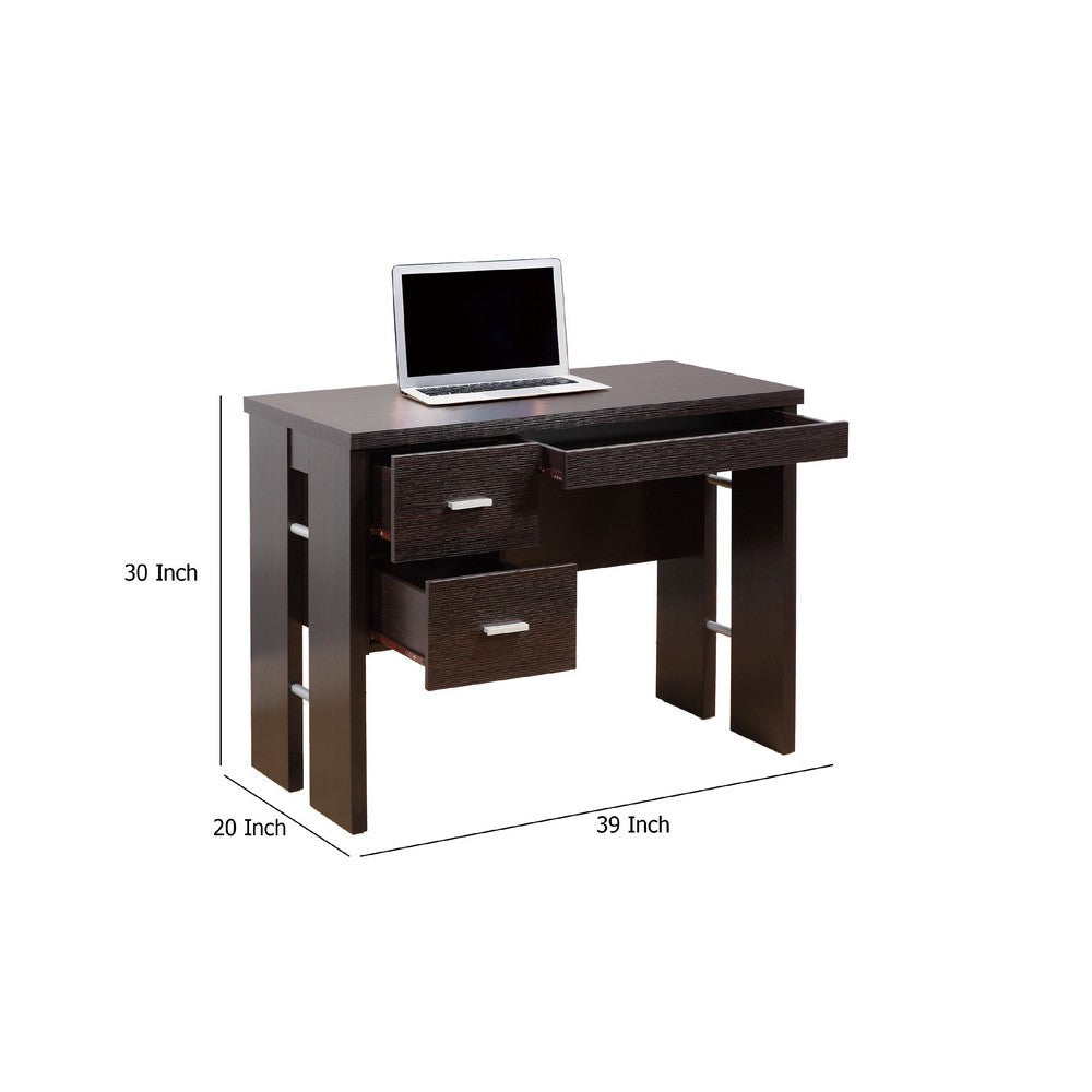 Laptop Desk | 3 Storage Drawers | 39’’ | Red Cocoa Brown Wood BM334393