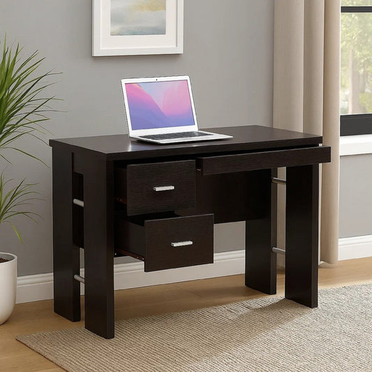 Laptop Desk | 3 Storage Drawers | 39" | Red Cocoa Brown Wood