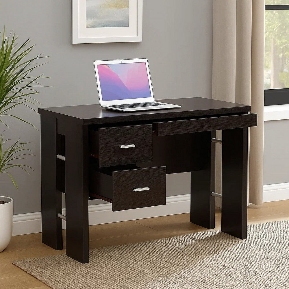 Laptop Desk | 3 Storage Drawers | 39" | Red Cocoa Brown Wood