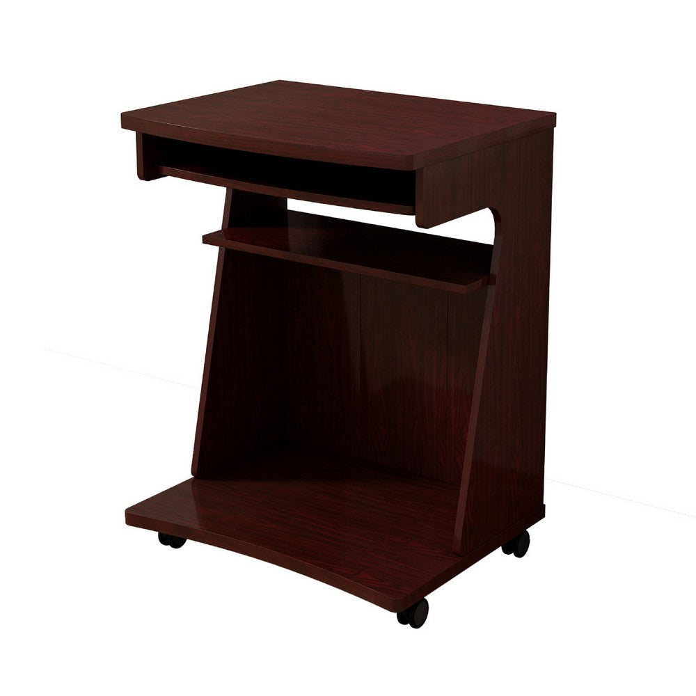 Yabi Utility Cart Pullout Shelf 31 Inch Mahogany Brown Wood