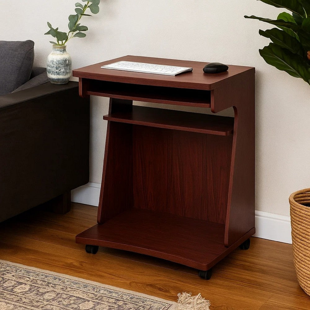 Yabi Utility Cart, Pullout Shelf, 31 Inch, Mahogany Brown Wood