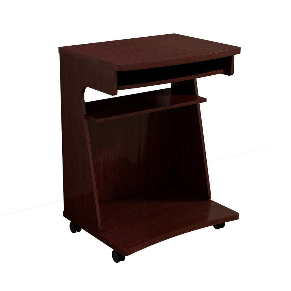 Yabi Utility Cart, Pullout Shelf, 31 Inch, Mahogany Brown Wood