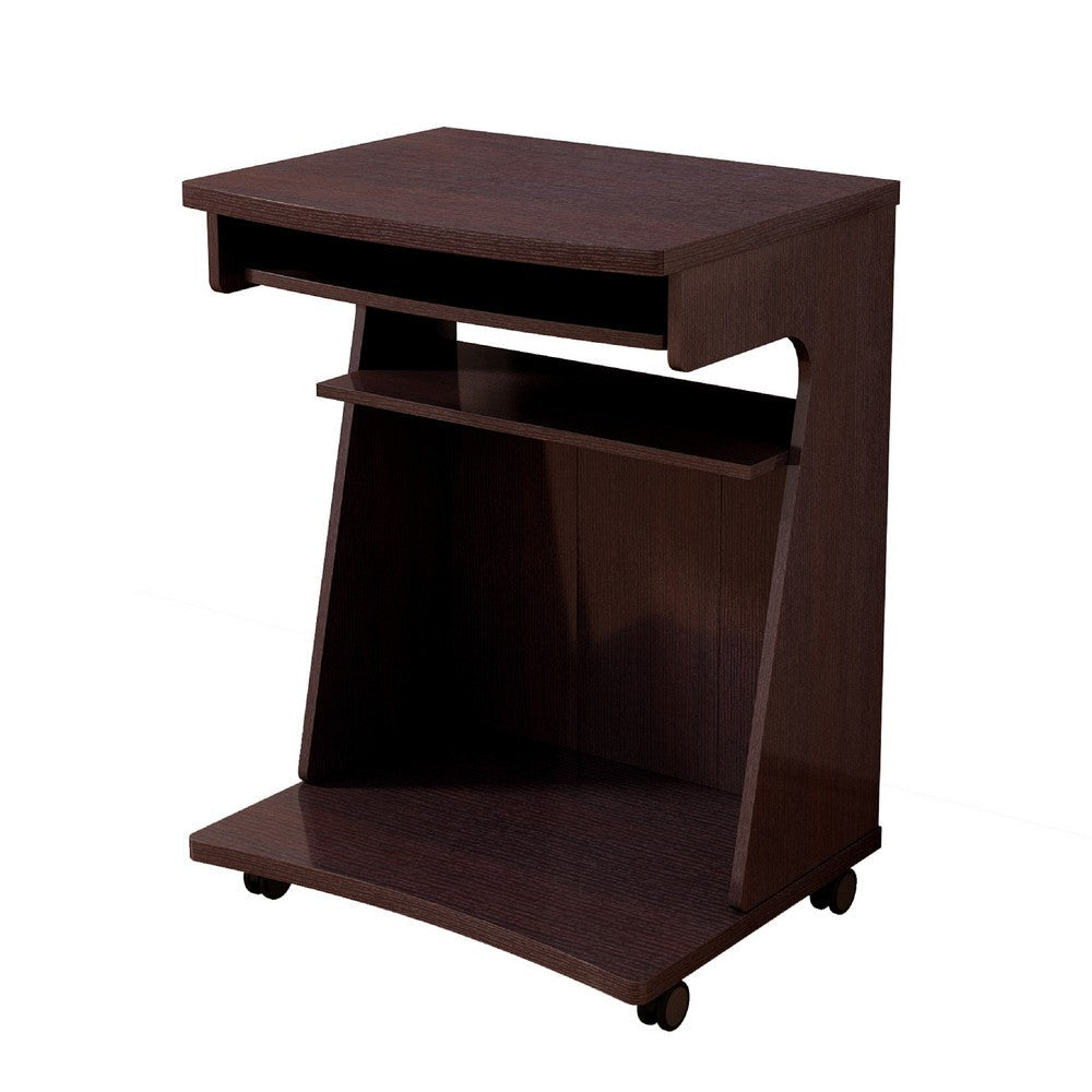 Yabi Utility Cart Pullout Shelf 31 Inch Red Cocoa Brown Wood