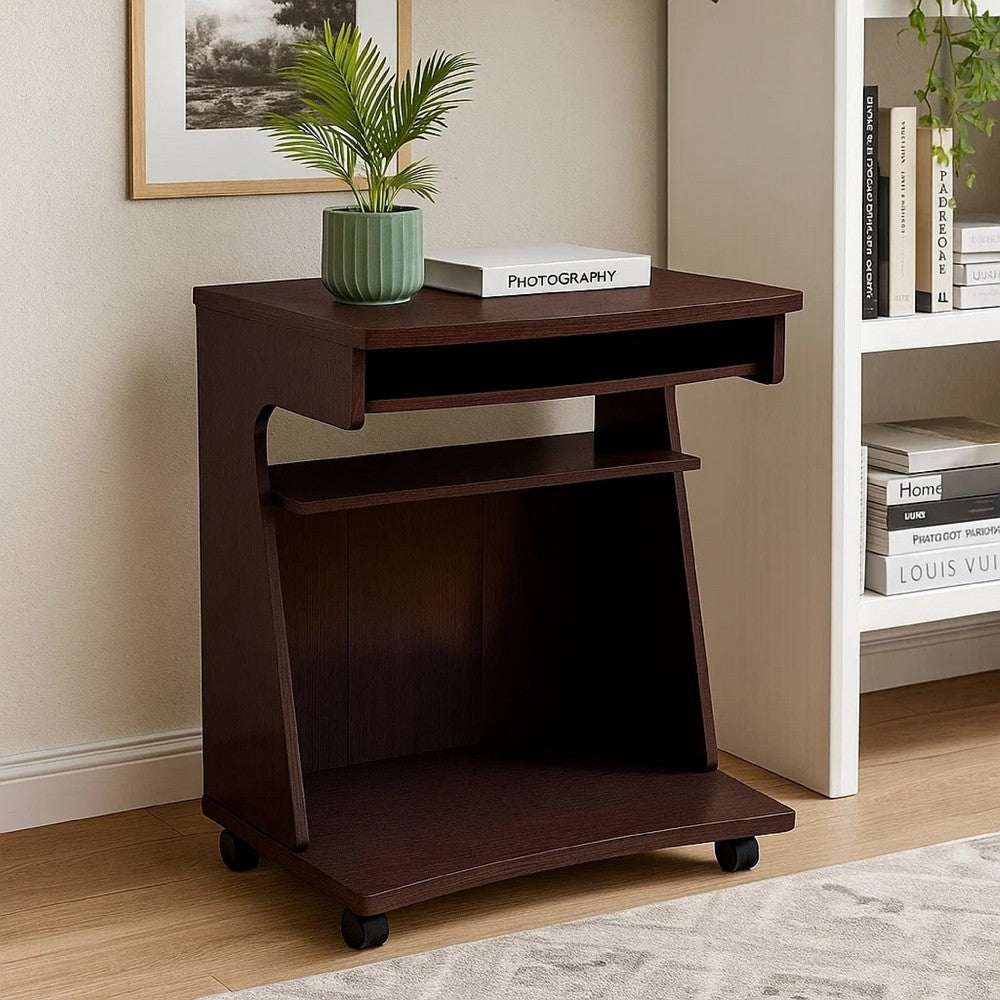 Yabi Utility Cart, Pullout Shelf, 31 Inch, Red Cocoa Brown Wood