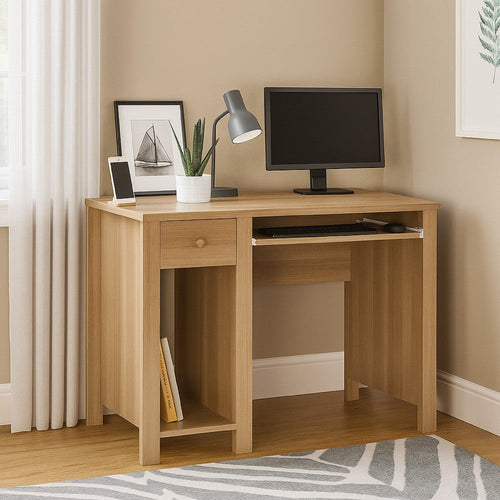 Akol Computer Desk | Keyboard Drawer and Storage | 39" | Dark Taupe