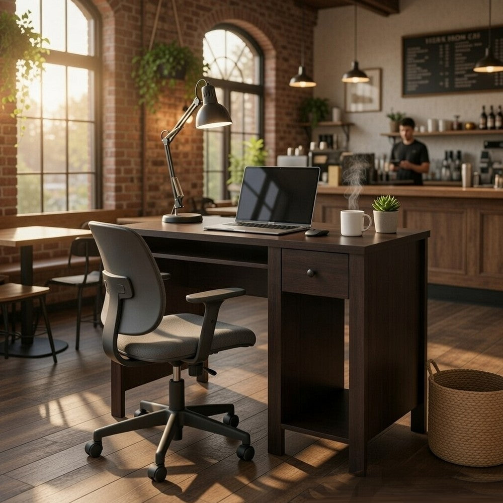 Akol Computer Desk | Keyboard Drawer and Storage | 39" | Black